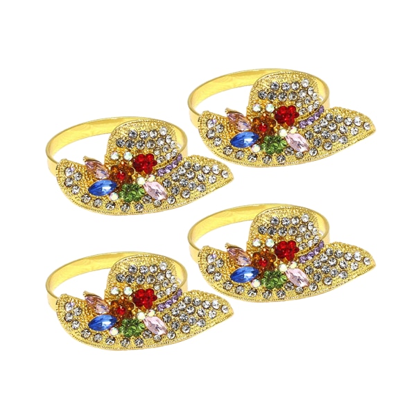 4 stk. Chic Serviettringer Fargerike Rhinestone Metallservietter - Gullfarget