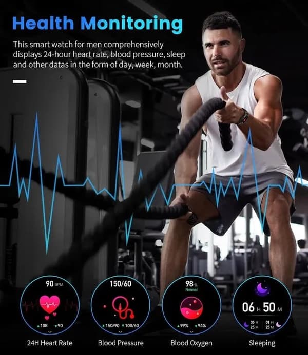 Smartklokke 1,39\" HD, Bluetooth-samtaler, IP68, 100+ sportsmoduser, aktivitetsmåler