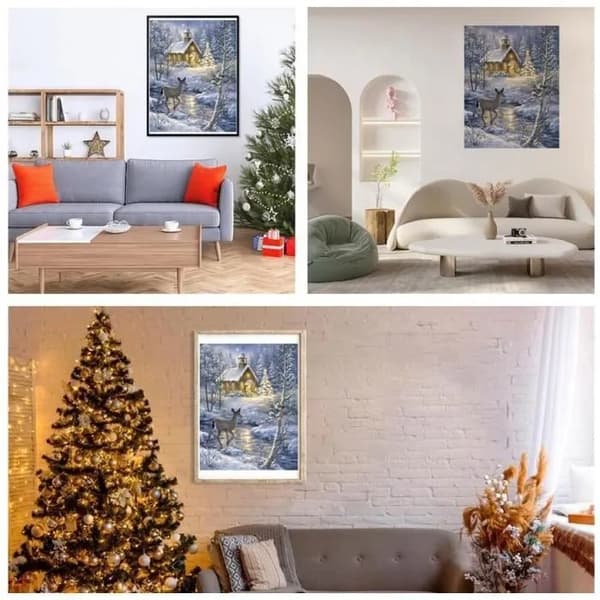 Vinter Sne Scene Diamantmaleri Sæt, DIY Vægdekoration, 30x40cm Lærred