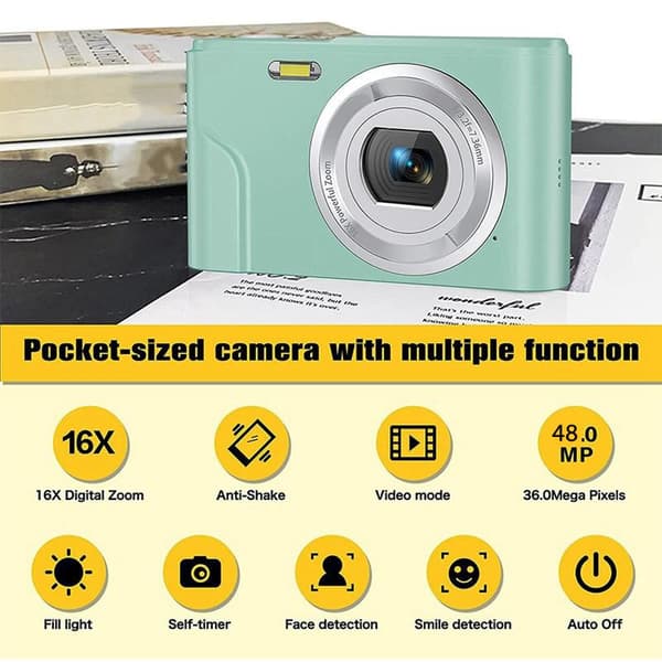 Digitalkamera 48MP 1080P HD 16x zoom, kompakt \"point and shoot\", grön