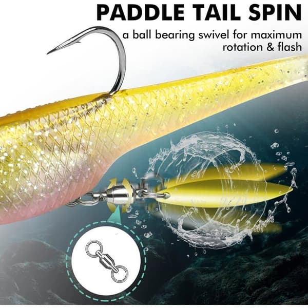 Færdigriggede bløde swimbaits med spinner til forskellige fiskeforhold