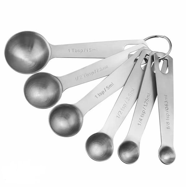 Måleskjeer i rustfritt stål for baking, krydder, matlaging og kaffe, børstet 6-delers sett Sanded 6pc Measuring Spoon