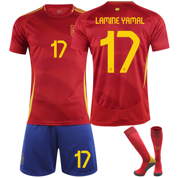 2024 Spanien EM-tröja nr 9 Gavi 26 Pedri 7 Morata 16 Rodri fotbollströja set - nr 17 med strumpor XS(160-165cm)