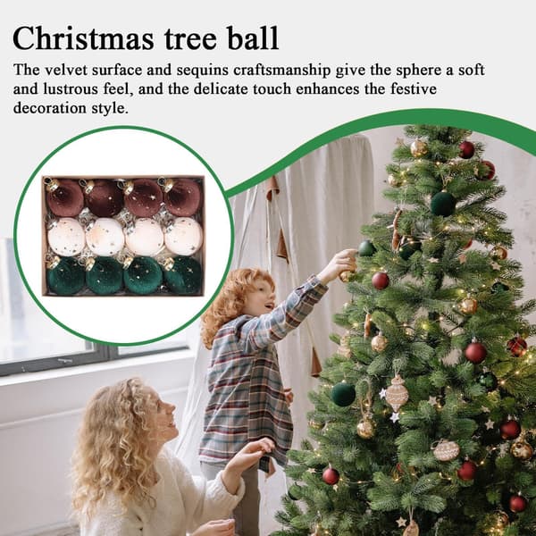 Julgranspynt i sammet, 12-pack krosssäkra julgranskulor, för inomhus- och utomhusbruk A
