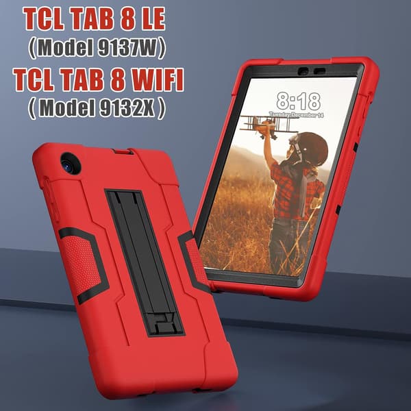 Kraftig deksel til TCL Tab 8 LE, støtsikkert fallbeskyttelsesdeksel for barn, svart/rødt
