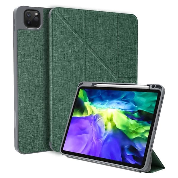 Etui til iPad Pro 12.9 2022/2021/2020, Multifold Smart Skinn, Mørkegrønn