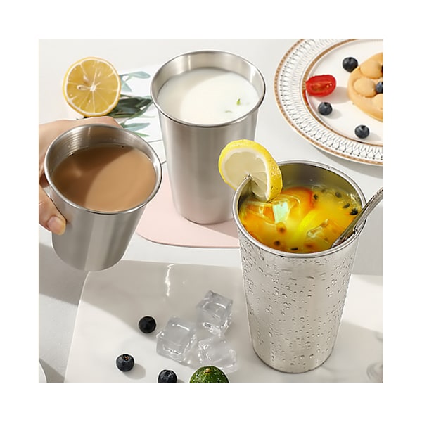 5 stycken drickskopp i rostfritt stål, stapelbar, dricksglas i borstad metall, kylande ölglas, för resor, camping, 350 ml
