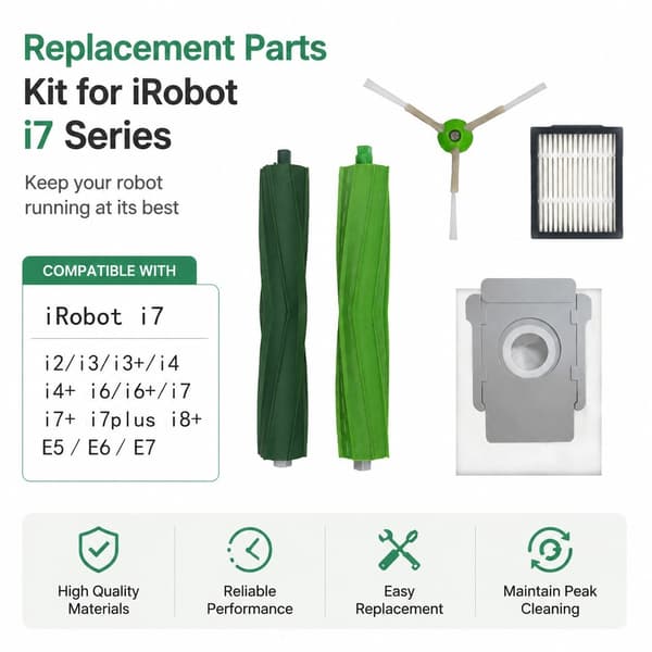 Irobot støvsuger reservedelssæt, 1 hovedbørste 4 sidebørster 4 filtre 1 gul børste, kompatibel med I3 I4 I6 I7 E5 E6 E7