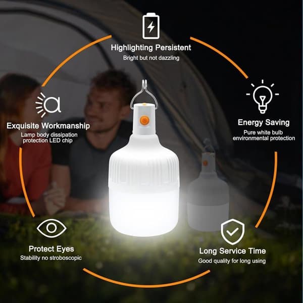 Sett med 2 USB-oppladbare LED-campinglykter med høy lysstyrke, bærbare vanntette teltlys