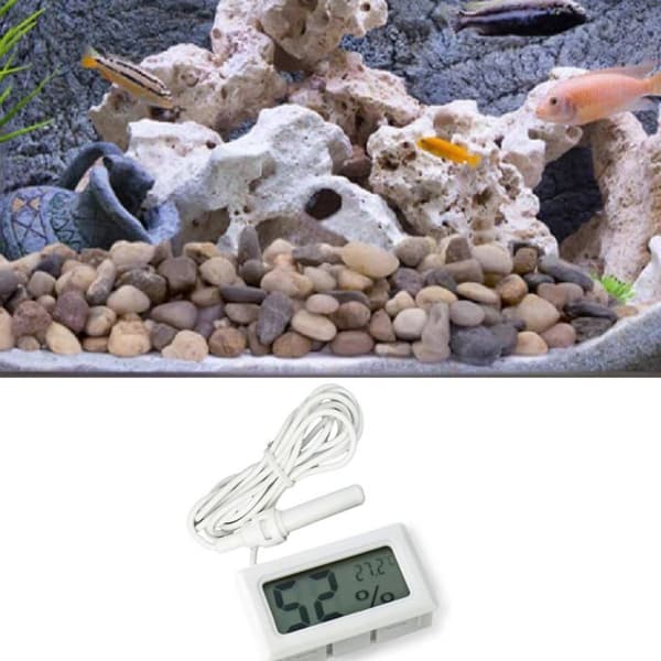 2-i-1 Inbyggd LCD Digital Termometer Hygrometer med Extern Sond, Vit, Lämplig för Fjäderfä