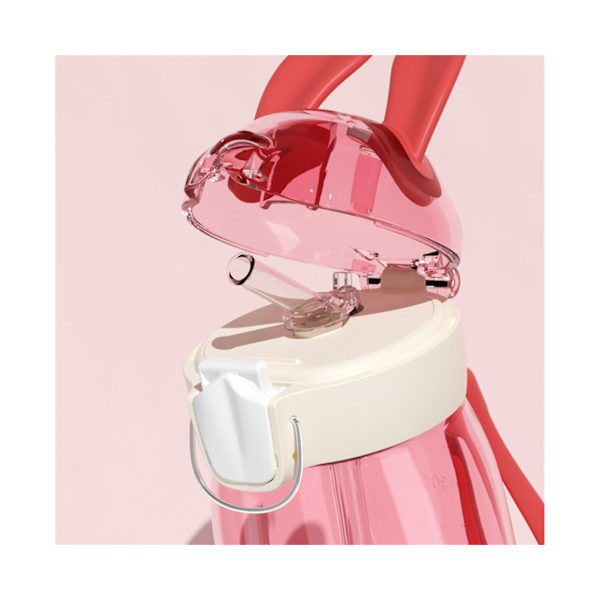400ml/550ml vattenflaska Anti-läckage One Click Open Plast Cartoon Animal Halmflaska för skolrosa