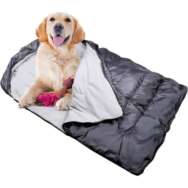 Avtakbar hundesovepose og matte for utendørs reise og camping, 110 x 70 cm, grå