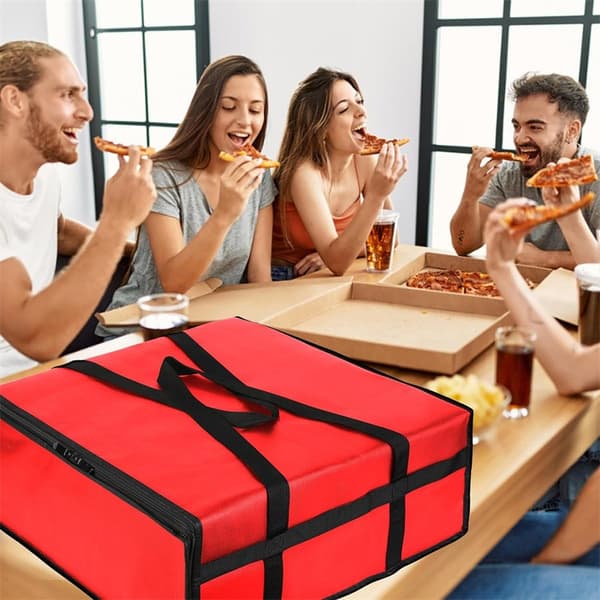 Isoleret pizzaleveringspose, sort, bærbar foldbar, til takeaway, camping, picnic Red Small size