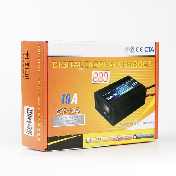 6V Bil Motorcykel Smart Blybatteriladdare Med Display Black EU Plug