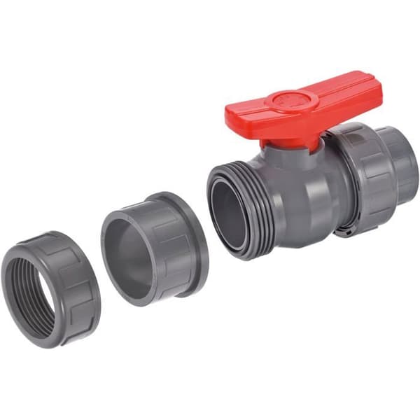 40 mm innvendig diameter dobbel-union PVC kuleventil for vannstrømskontroll, grå