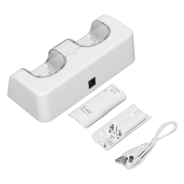 Fjärrkontrollbatteriladdare med strömsladd Stabil bärbar dubbel laddningsstation Dock för Wii-spel Fjärrkontroll Batteri Vit