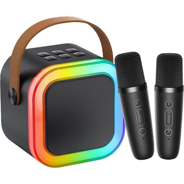 Mini karaokemaskin for barn og voksne, bærbar Bluetooth-høyttaler med 2 barnemikrofoner