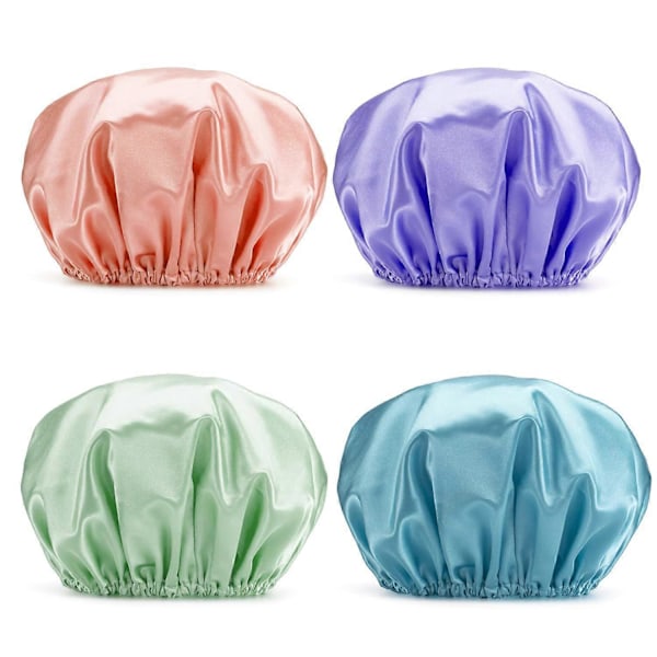 2 STK Dusjhette Badehette Vanntett Dusjhette Elastisk Vanntett Dusjhetter for Damer Spa Salong rosa+grønn