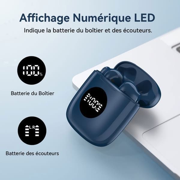 Trådlös Bluetooth 5.3 hörlurar Hi-Fi Stereoljud IPX7 Vattentät Bluetooth Headset LED-skärm Bluetooth Headset Mörkblå