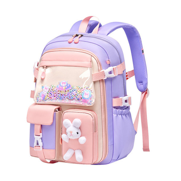 Grundskoleväska Skolväska för tjejer Lätt ryggsäck för barn Kawaii vattentät skolväska Purple large