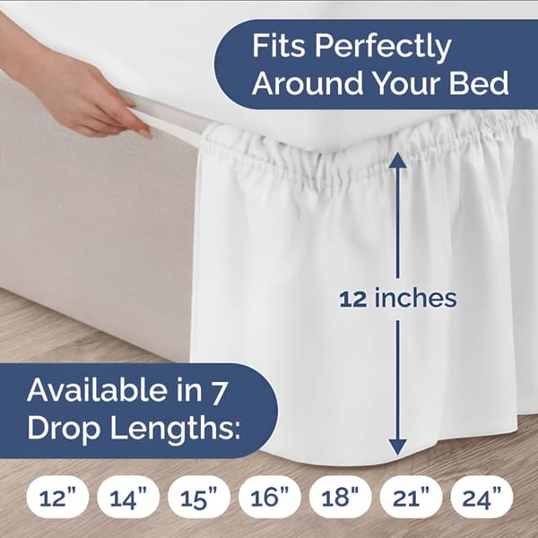 Sängkappa Queen Size, Vit, 12 tums fall, Elastisk rem, Justerbar veckad, Skrynkelfri