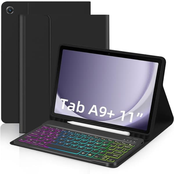 Tastaturcover til Samsung Galaxy Tab A9 Plus 11 2023, RGB Baggrundsbelyst, Sort
