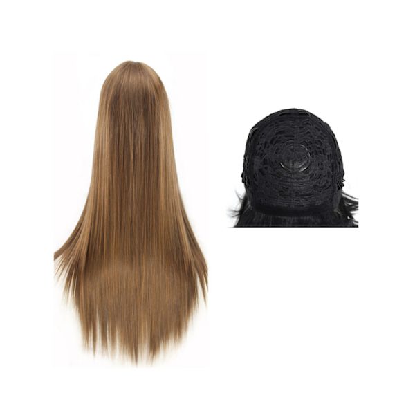 Kvinnor, lång rak syntetisk peruk, justerbart hårnät Cosplay festfrisyr - ljusbrun rosa hårnät