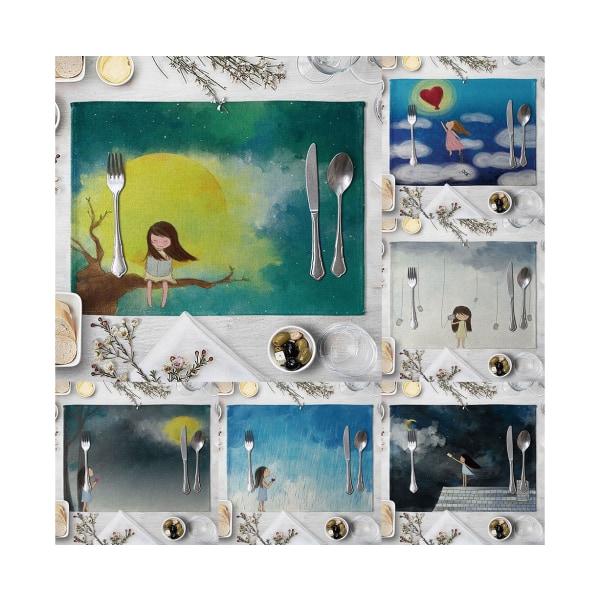 42x32cm Cute Moon Girl Print Värmeisolering bordstablett Vattentät bordskopp Pad-1# unikt värde