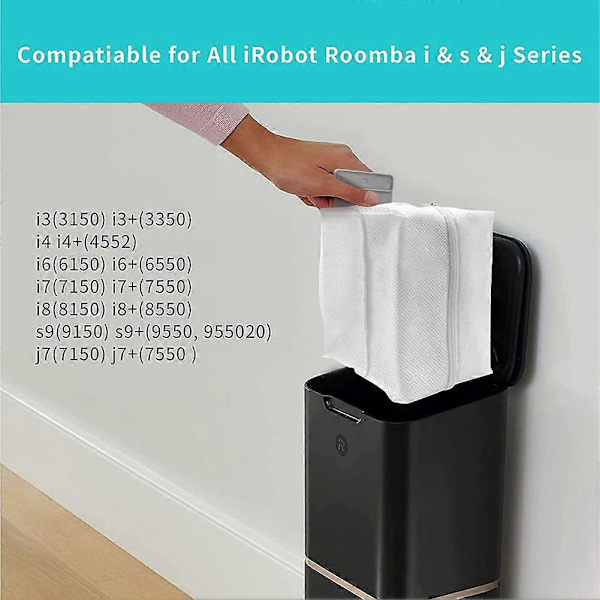 6 kpl Uudelleenkäytettäviä pölynimuripusseja iRobot Roomba i & s & j -sarjoille, pölynimurin vaihtopussit White