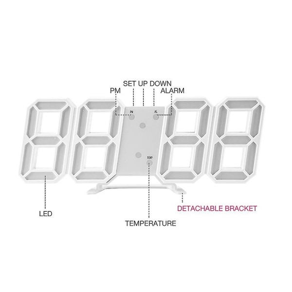 3D Digital Bord Väggklocka LED Nattljus Datum Tid Alarm