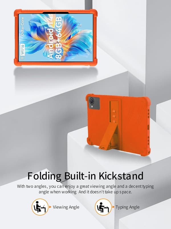 Blødt silikonecover til ZOFYWNAS C10 10 tommer tablet, justerbart stødsikkert børnevenligt cover til Android 14 (Orange)