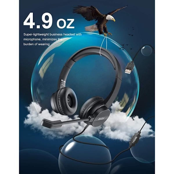 EKSA H12E Micro USB Headset, Kablet Audio Headset med Støjreducerende Mikrofon, Ideel til Møder, Videokonferencer, Telearbejde