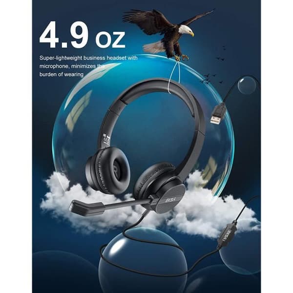 EKSA H12E Micro USB Headset, Kablet Audio Headset med Støyreduserende Mikrofon, Ideell for Møter, Videokonferanser, Telearbeid,