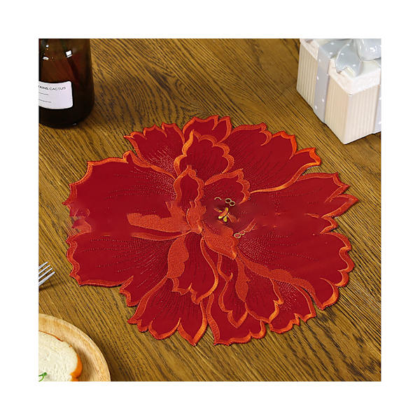 Vacker blomsterform bordstablett Utsökt fin textur polyester middagsmatta för hem-röd - röd