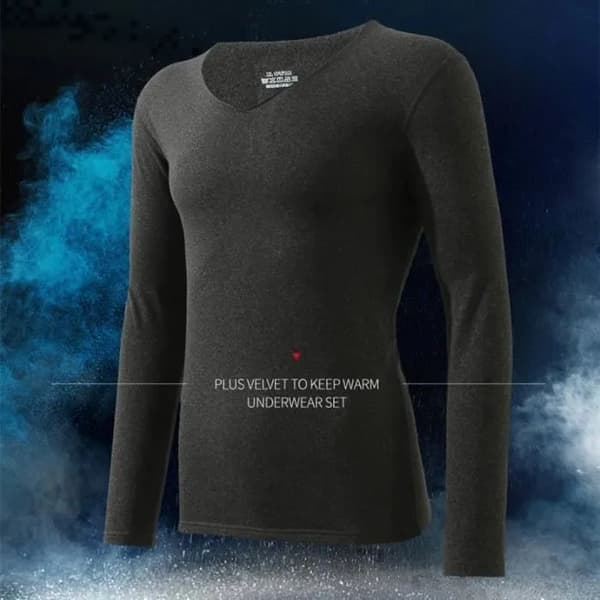 Termoundertøjssæt til mænd, grå, V-hals T-shirt og varme vinterbukser