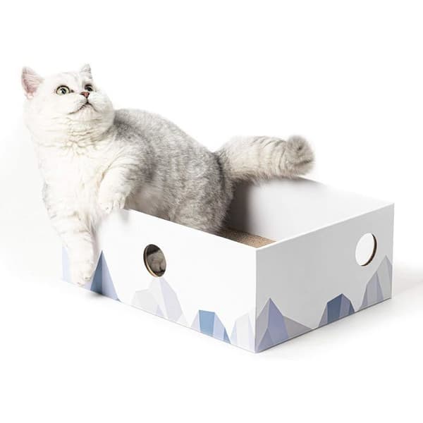 Kattklösbräda med klösbräda, bärbar kartongdyna, vit
