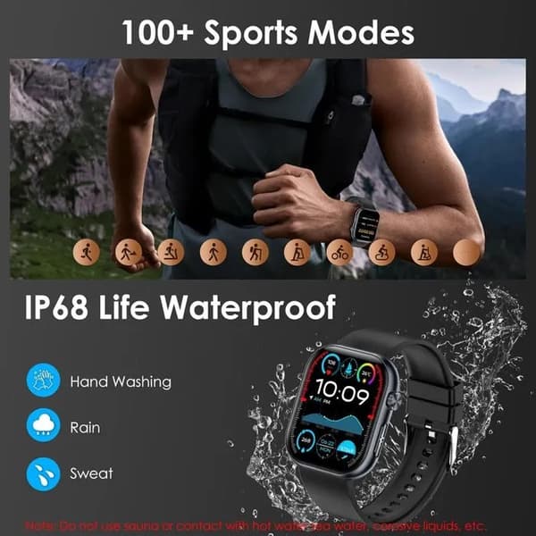 Smartklokke med EKG, HRV, urinsyre, BMI, 1,95\" AMOLED, Bluetooth-samtaler, emosjonsdeteksjon, helseovervåking