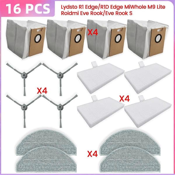 Til R1 Edge/R1D Edge, MiWhole M9 Lite, Eve /Eve S Dele Støvpose Hepa Filter Støvpose Sidebørste As Shown