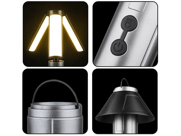 LED Campinglykt, Teleskopisk, 3000mAh, USB-C Oppladbar, 3 Lysmoduser, 25-52cm