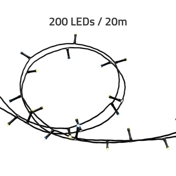 Smarte LED julelys, 20m, 200 LED'er, IP44, dæmpbare, indendørs udendørs, app-styret