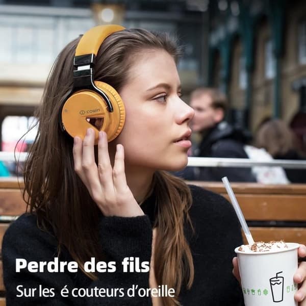 COWIN E7 gula Bluetooth hörlurar Stereoljud och mikrofon är över 30 timmars stabil anslutning