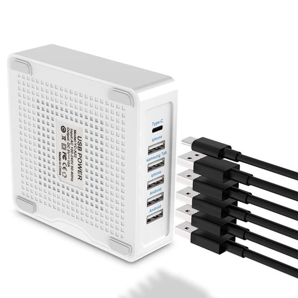 Type-C 6-ports USB-opladningsadapter til telefoner og tablets White EU Overseas