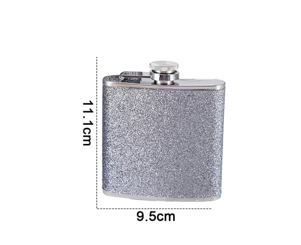 Rustfritt stål med fargerik glitterlommelærke - Rommer 180 ml - sølv