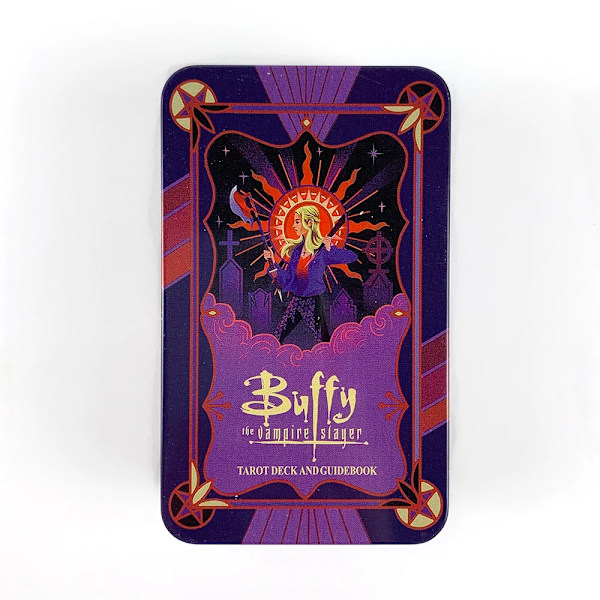 Lila Buffy the Vampire Slayer Tarotkortlek I En Plåtlåda Metallåda Med Pappersguidebok Guldpläterade Kanter Inbunden Utgåva