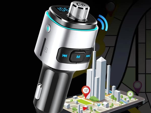 Bluetooth FM-sender for bil, 2 USB-hurtigladere med LED-lys, håndfrie samtaler