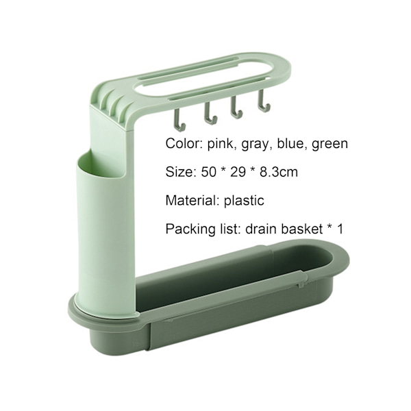 Mbg Diskställ multifunktionell med krokar Plast Justerbar diskavloppshylla för kök-grön - grön