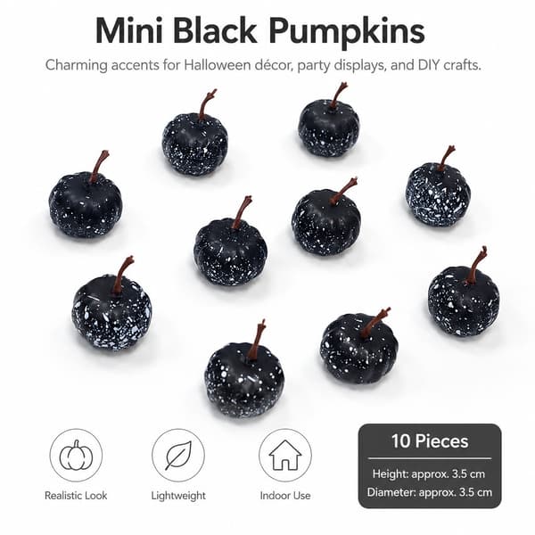 Halloween pumpadekorationer, simuleringspumparekvisita, DIY små prydnadsföremål för fest Black Small Pumpkin 10 Pack