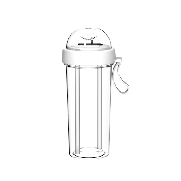 420/600 ml Bärbar Dual Straw Separat Dryck Vatten Dryckesflaska Par Present-Vit