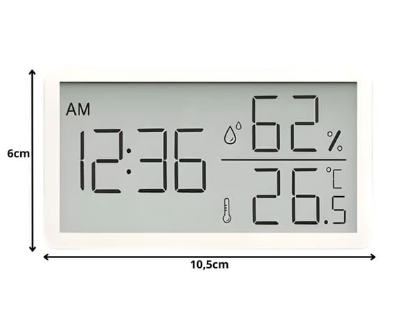 Digital termometer hygrometer med klocka, LCD-display, inomhustemperatur- och luftfuktighetsmätare