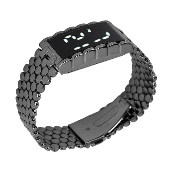 LED Ur Dobbel Åben Rustfri Stålspænde Metalrem Rektangulær Skive Digitalt Armbåndsur til Udendørs Aktiviteter Sort